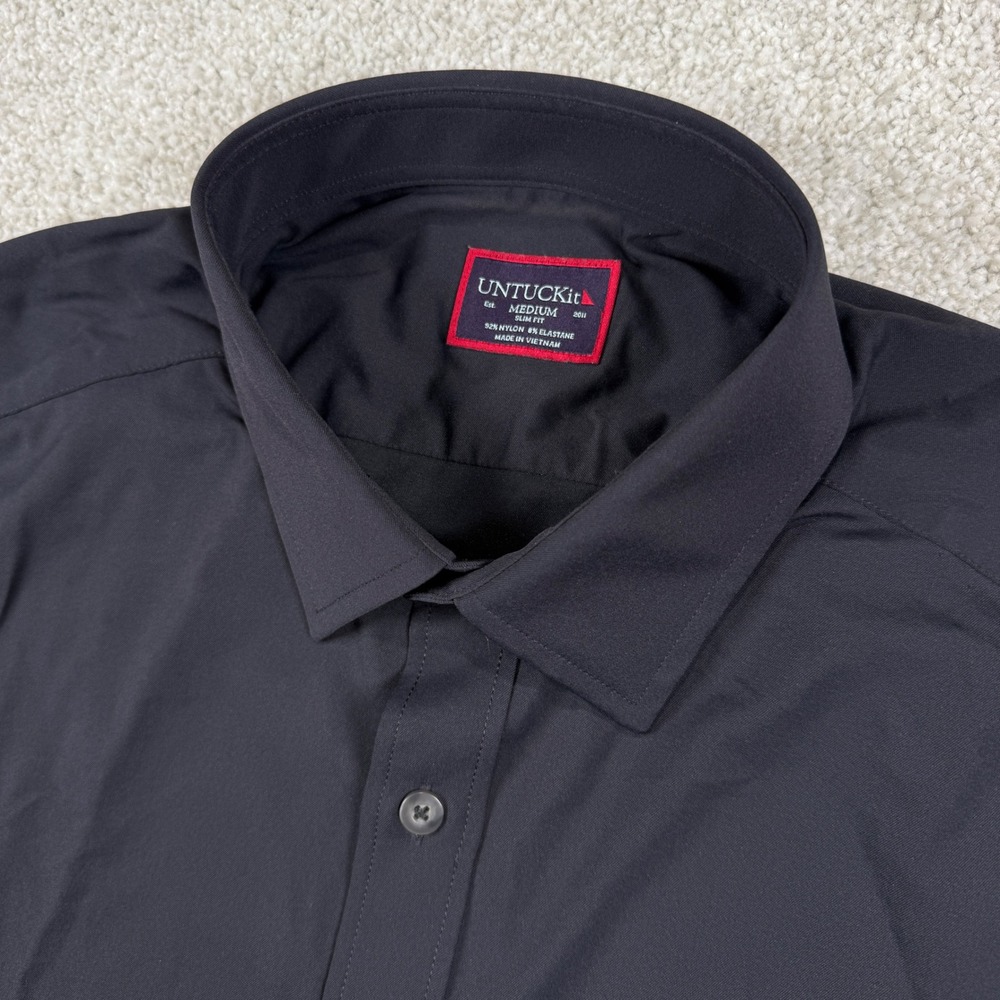 UNTUCKit Button Down Shirt Mens Medium Black Slim Fit Performance Stretch
